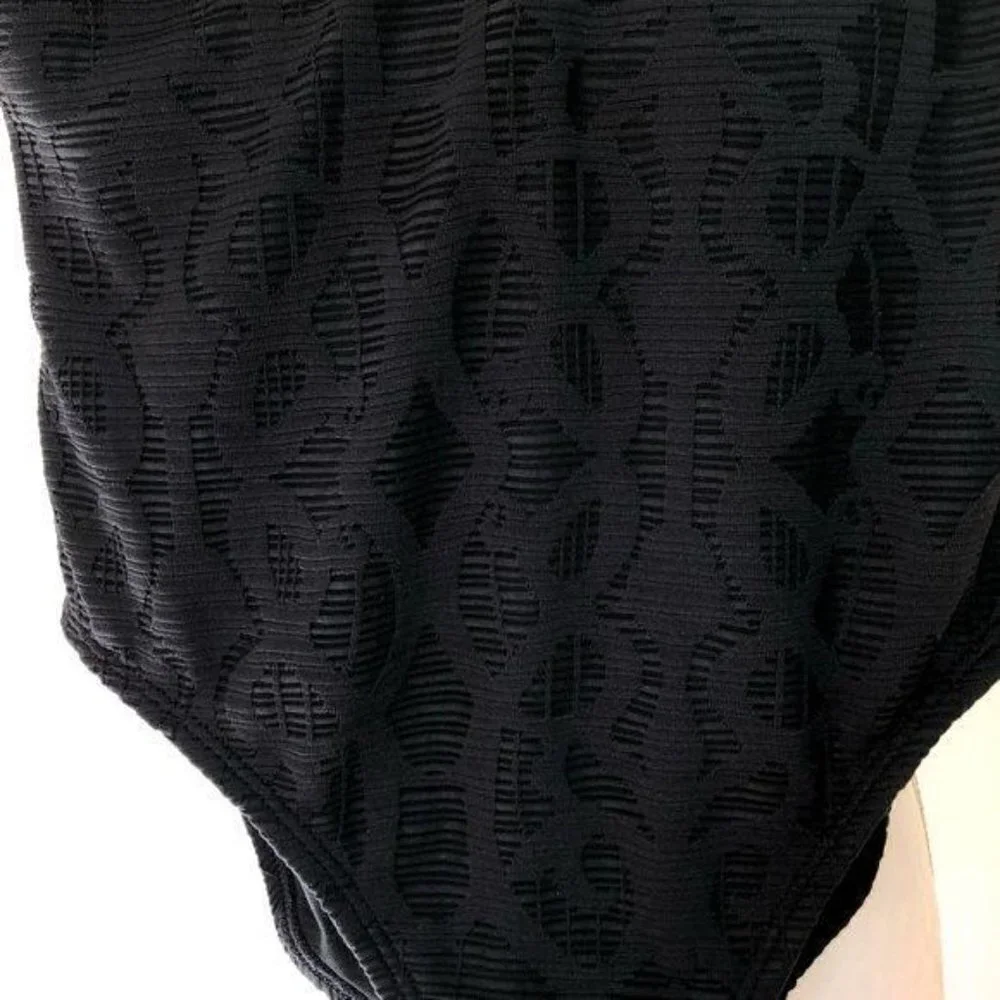 La Blanca Swimsuit Womens Size 8 Vintage Black One Piece Plunging Neckline